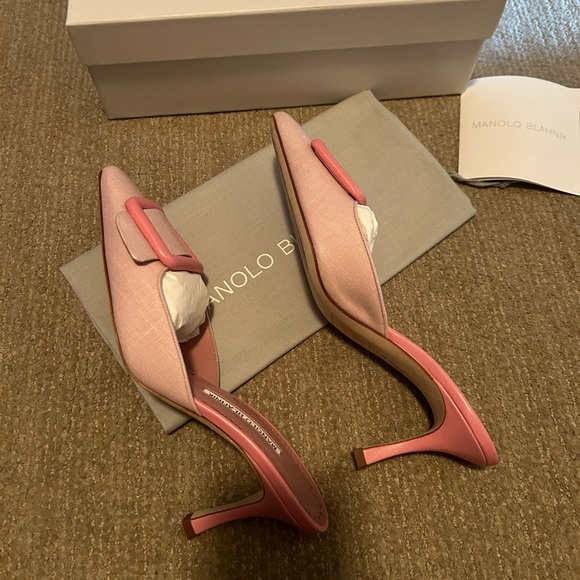 Manolo Blahnik Maysale 70 linen mules light pink size 37 - Picture 5 of 8